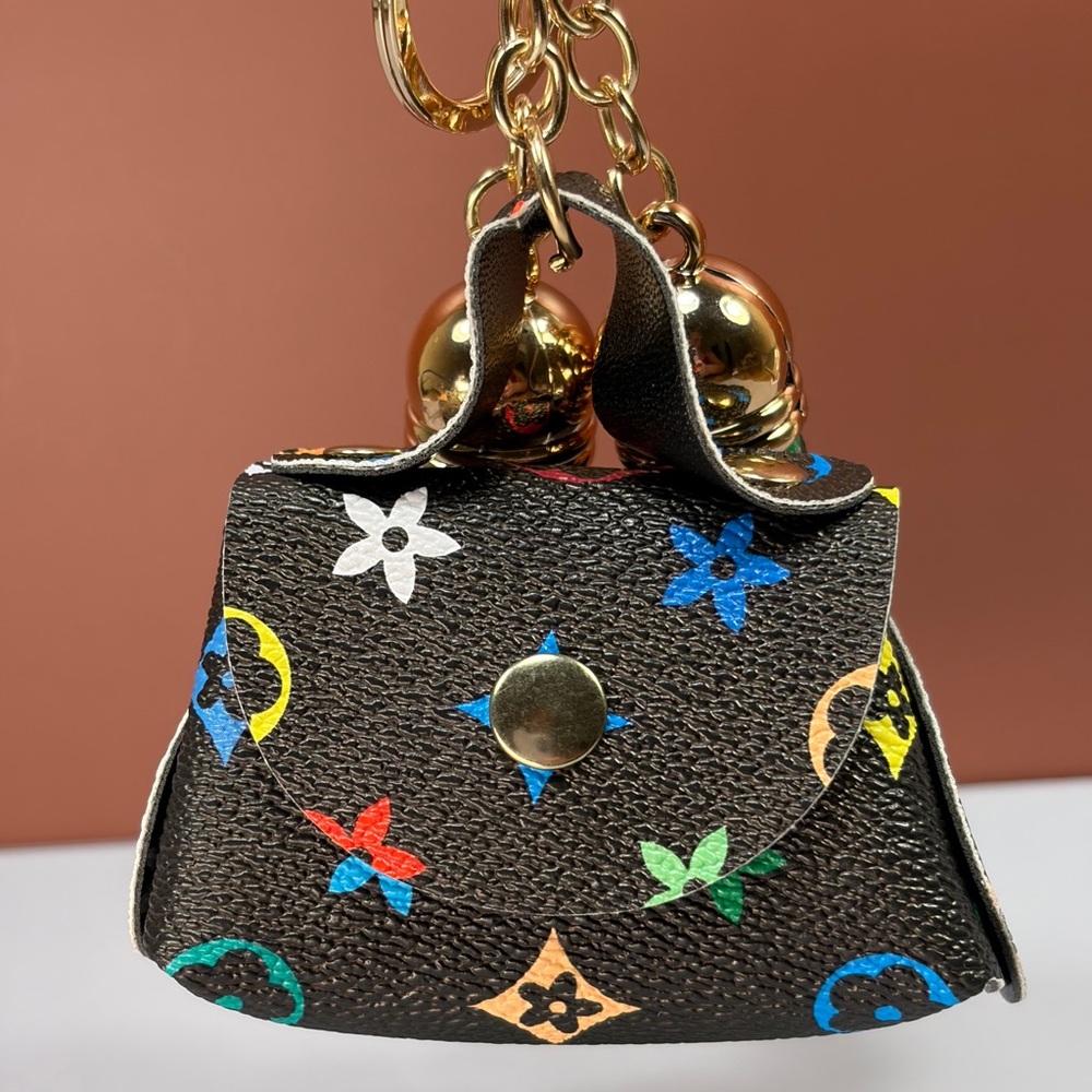 Luxe Black Mini Bag Keychain/Bag Charm Multicolor Monogram Print